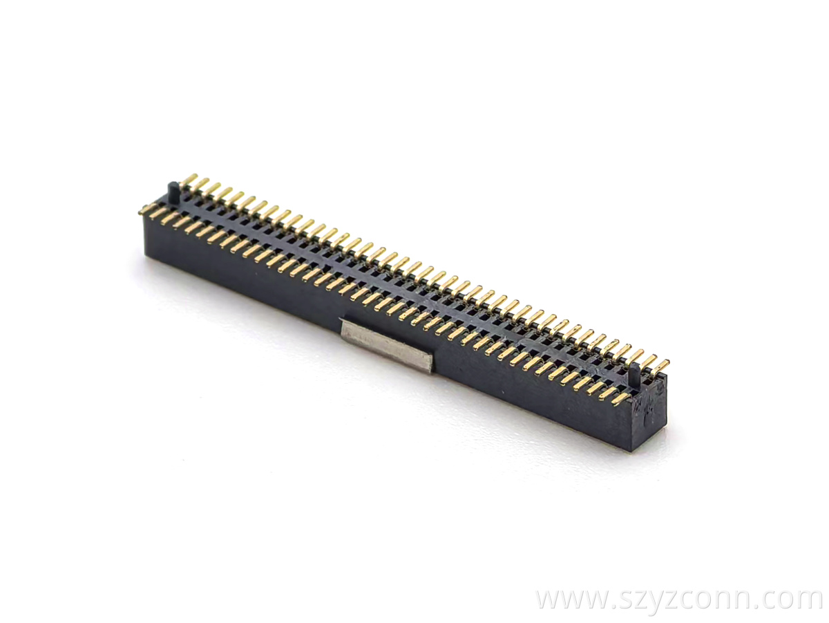 0.8mm Pitch Female Header with Dual Rows SMT H3.1mm 2*40P Brass Contact Material and Nylon Housing for PCB Application 0.8mm Pitch Female Header with Dual Rows SMT H3.1mm 2*40P Brass Contact Material and Nylon Housing for PCB Application